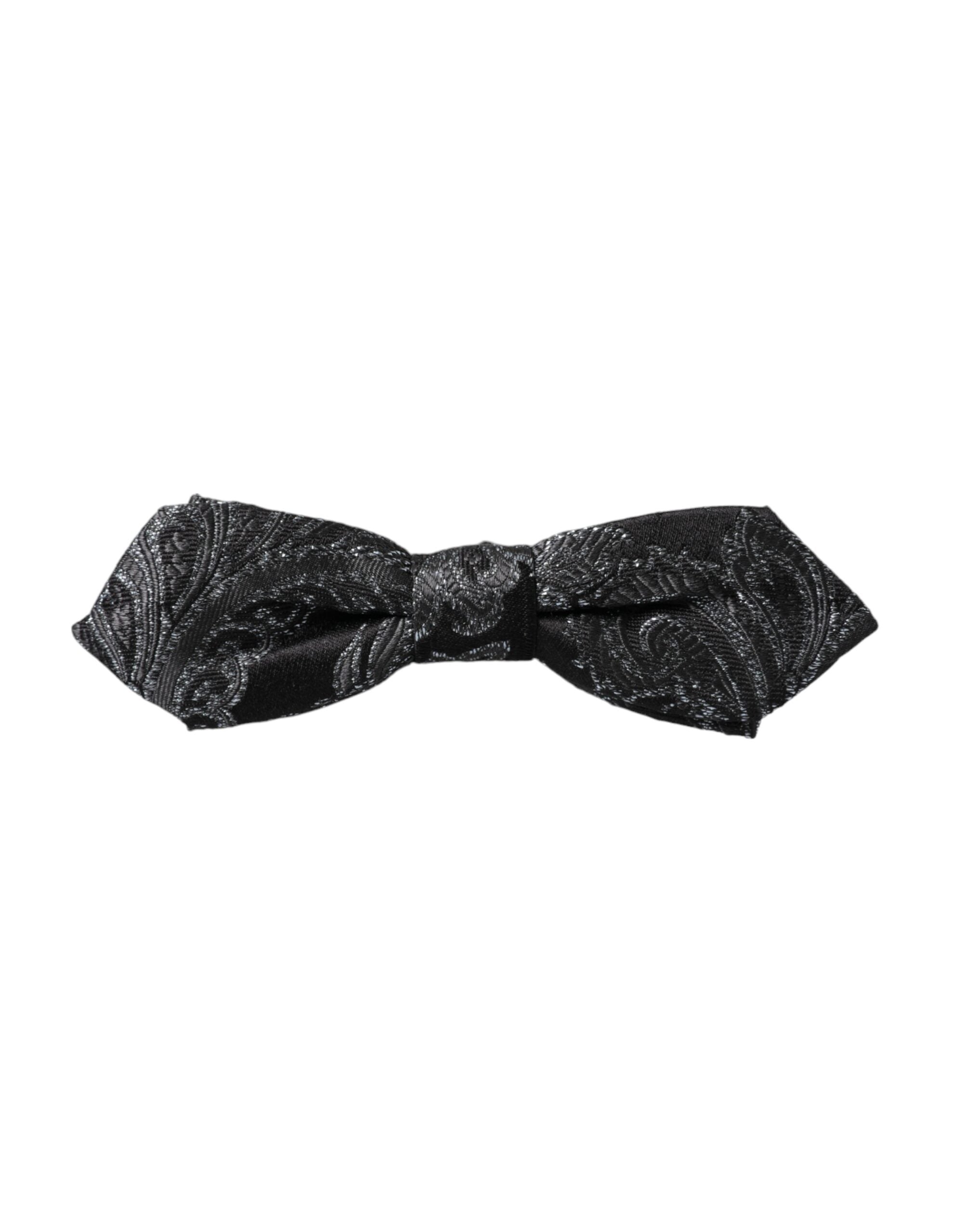 Black silk jacquard adjustable neck men's bow tie