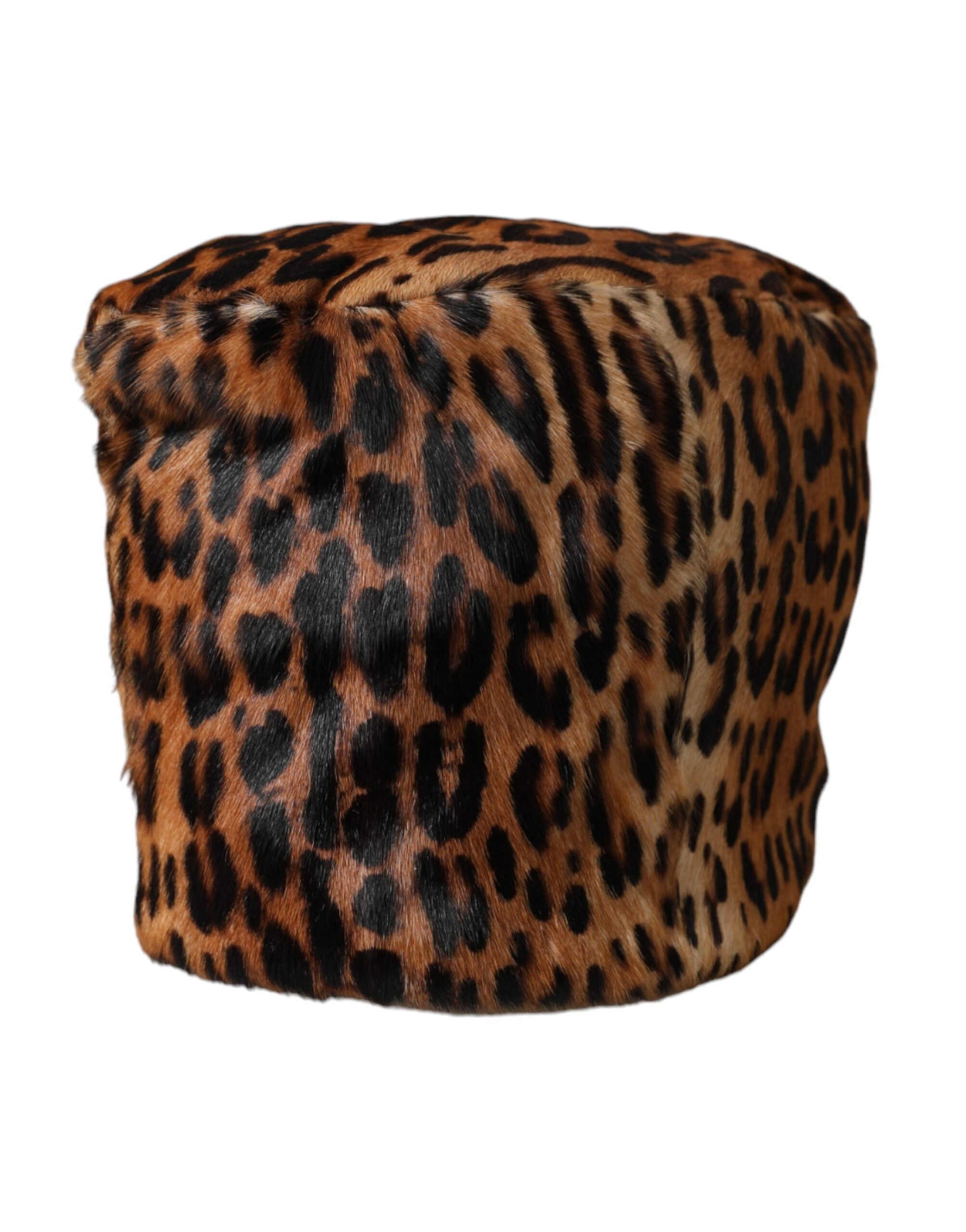 Brown leopard fur women bucket hat