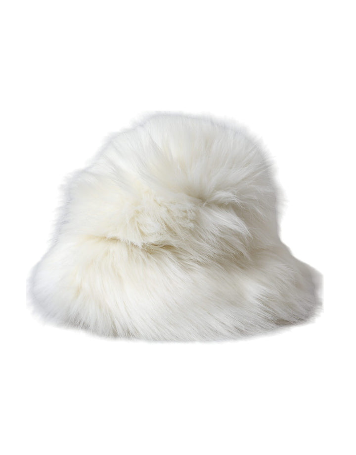 White Acrylic Fur Ladies Bucket Hat