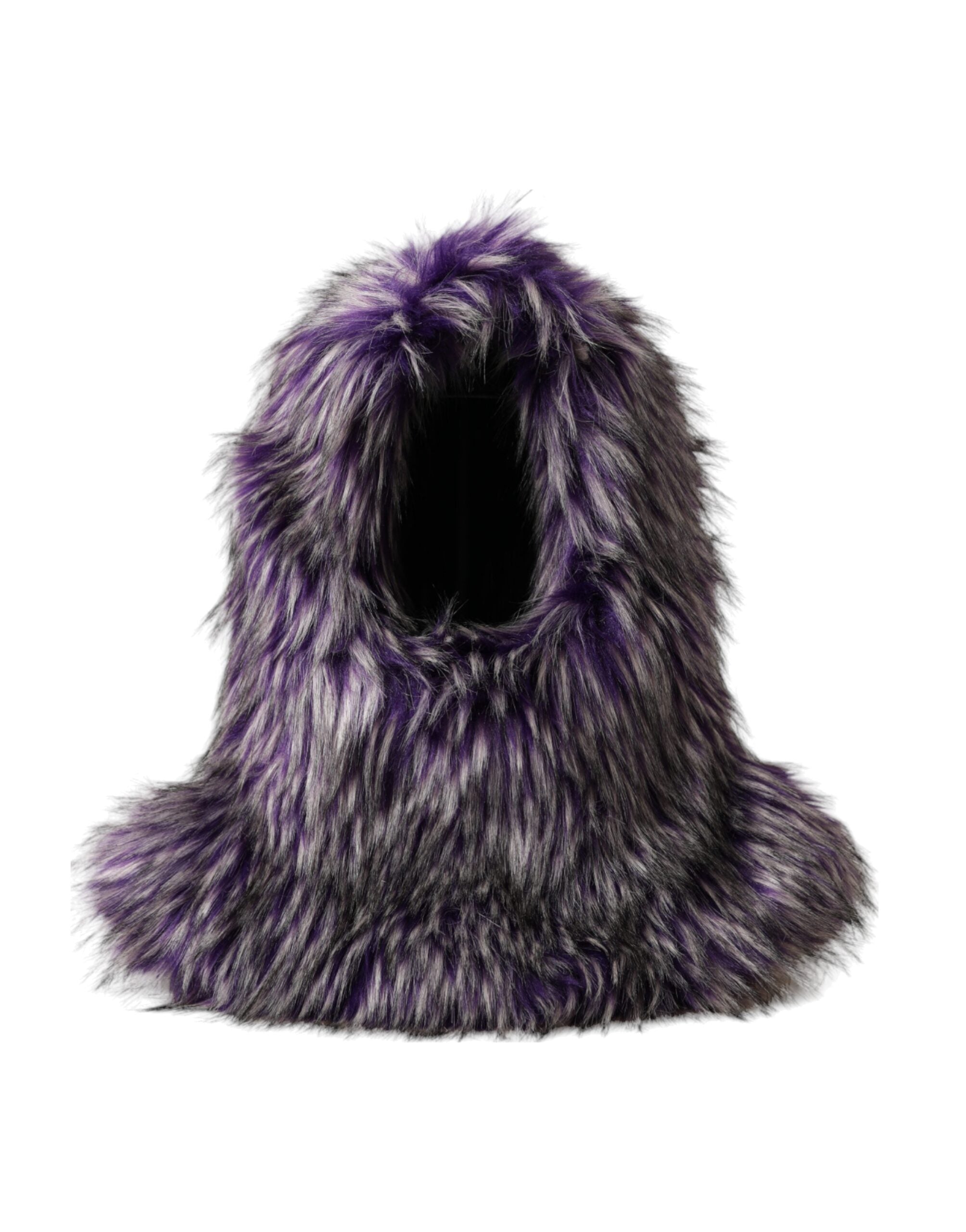 Purple faux fur full-head hat