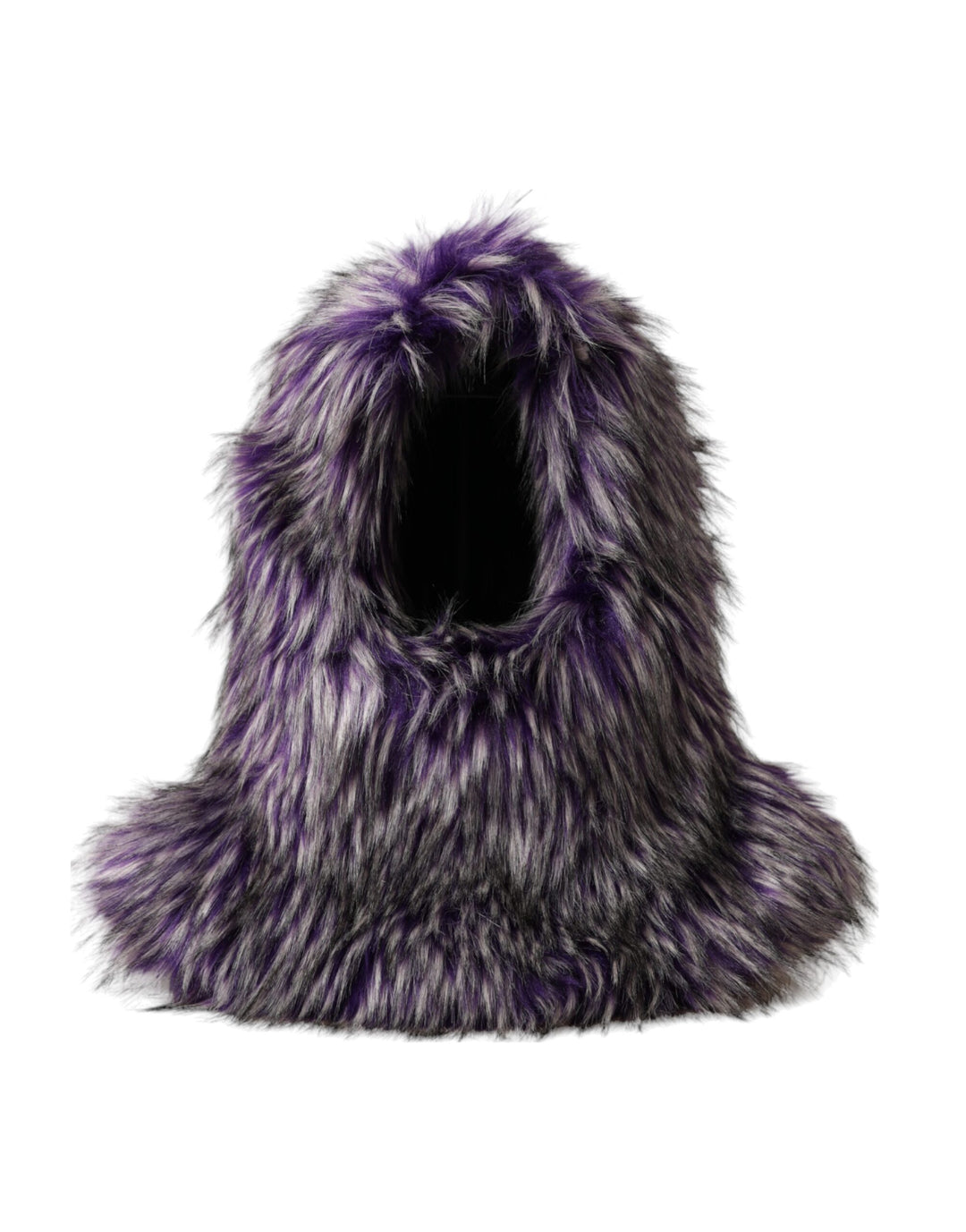 Purple faux fur full-head hat