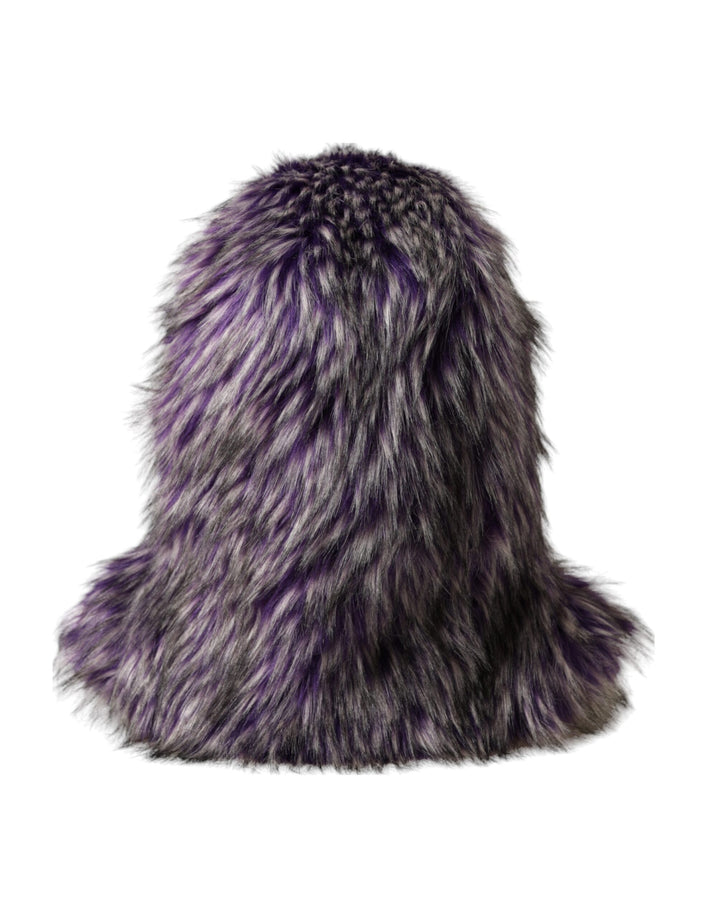 Purple faux fur full-head hat