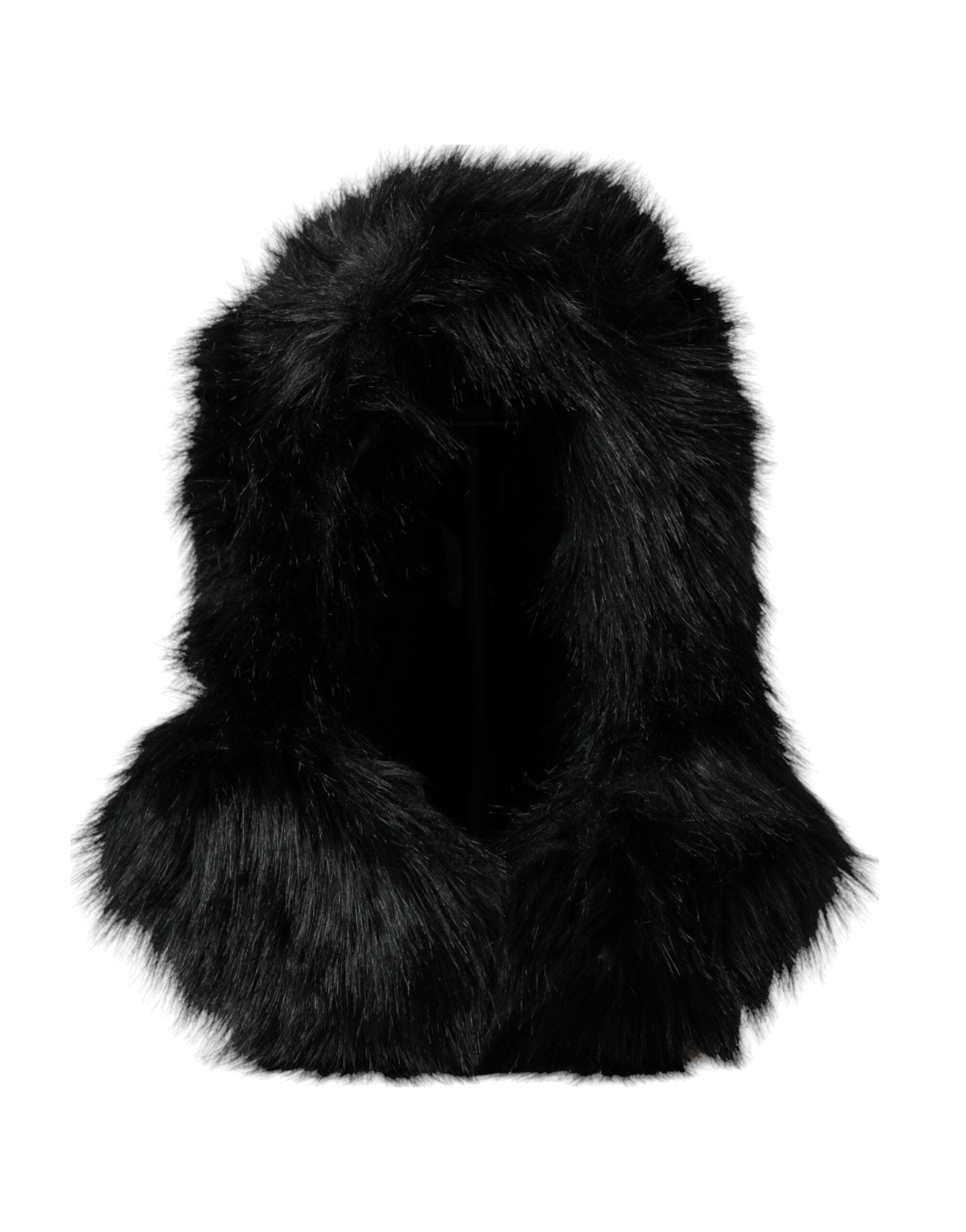 Black faux fur full-head wrap hat