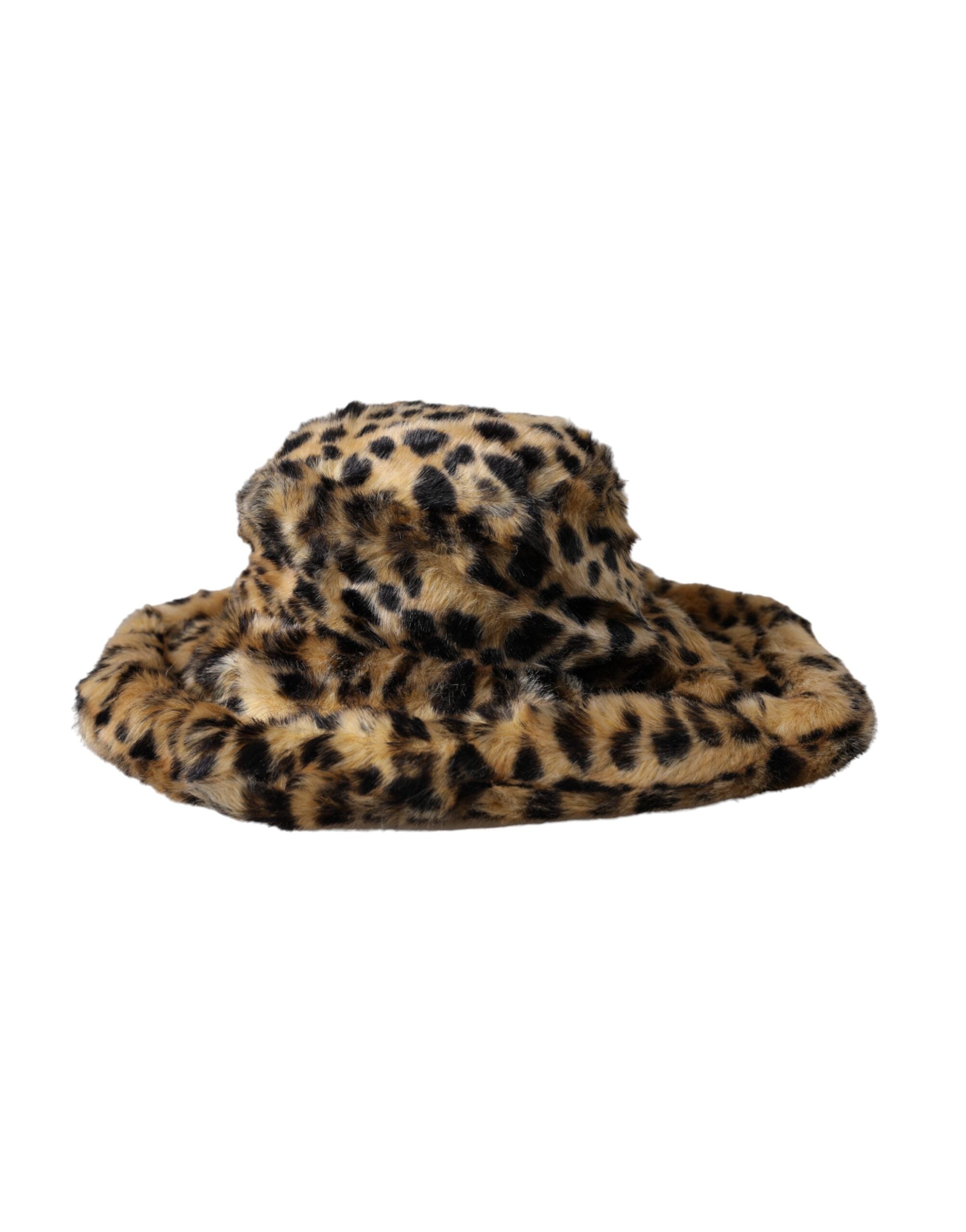 Brown leopard fur women bucket hat