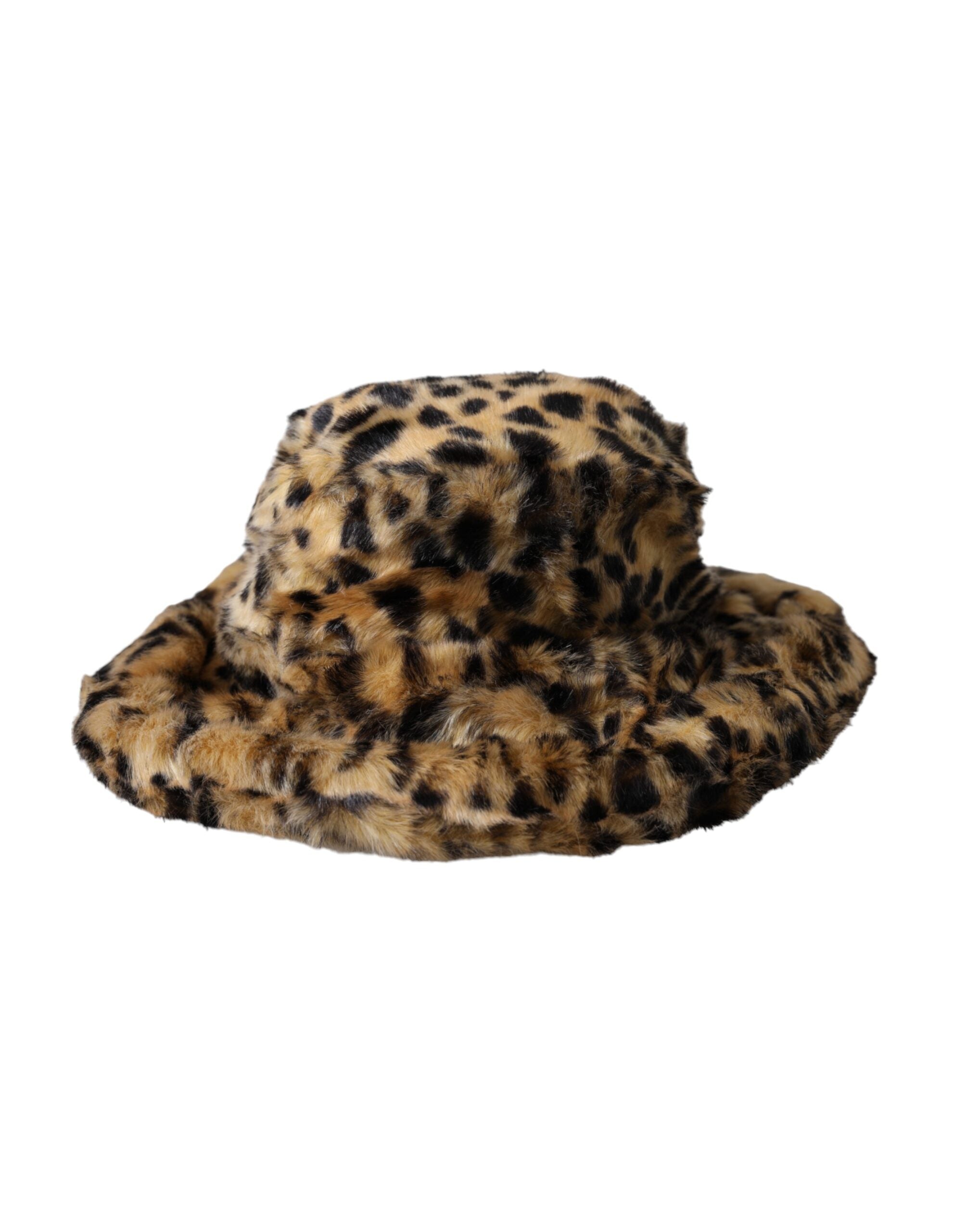 Brown leopard fur women bucket hat