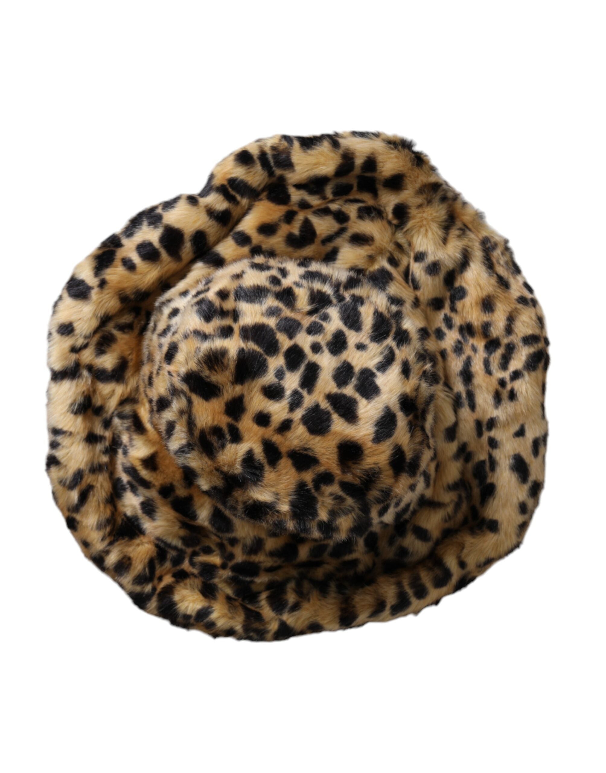 Brown leopard fur women bucket hat