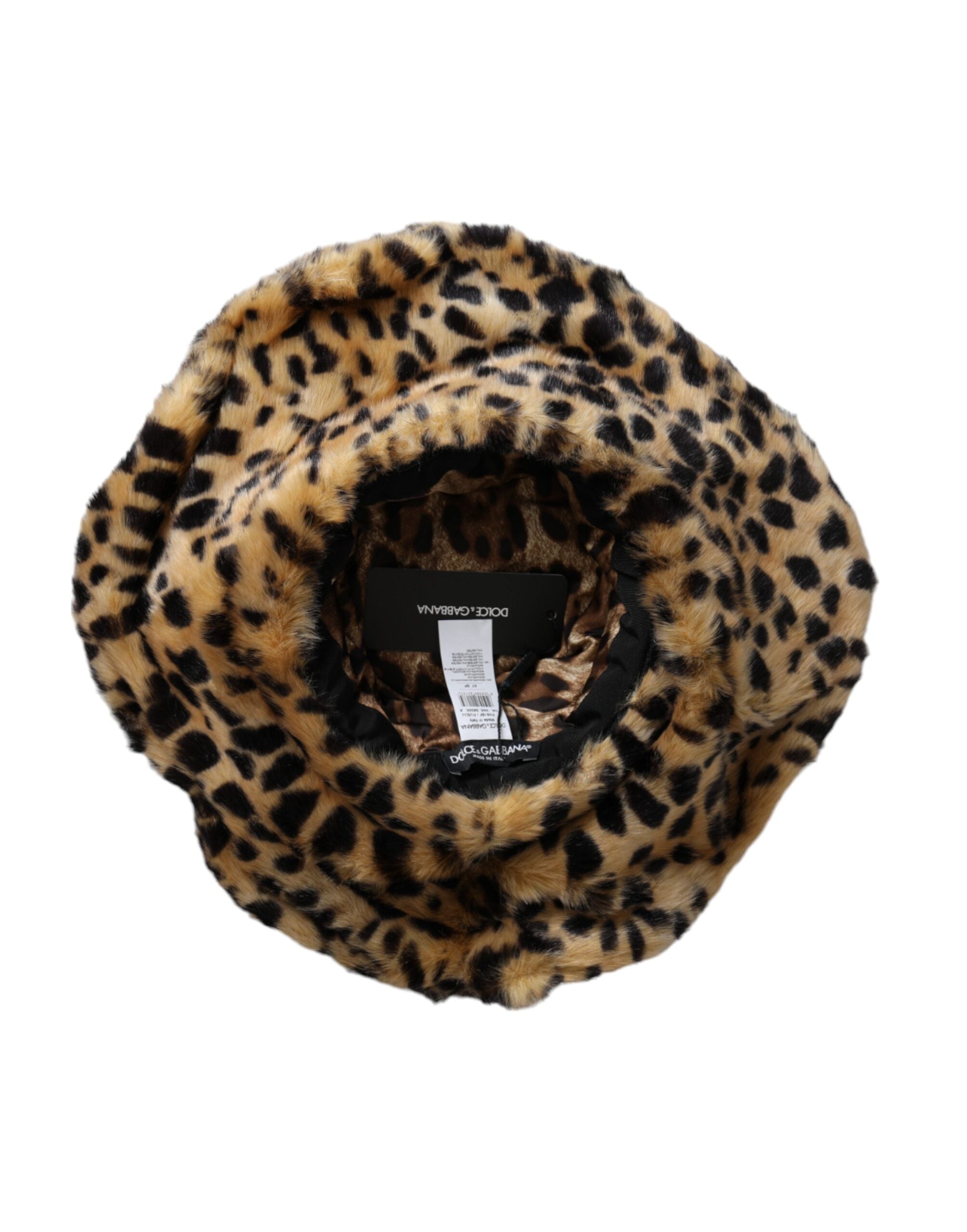 Brown leopard fur women bucket hat