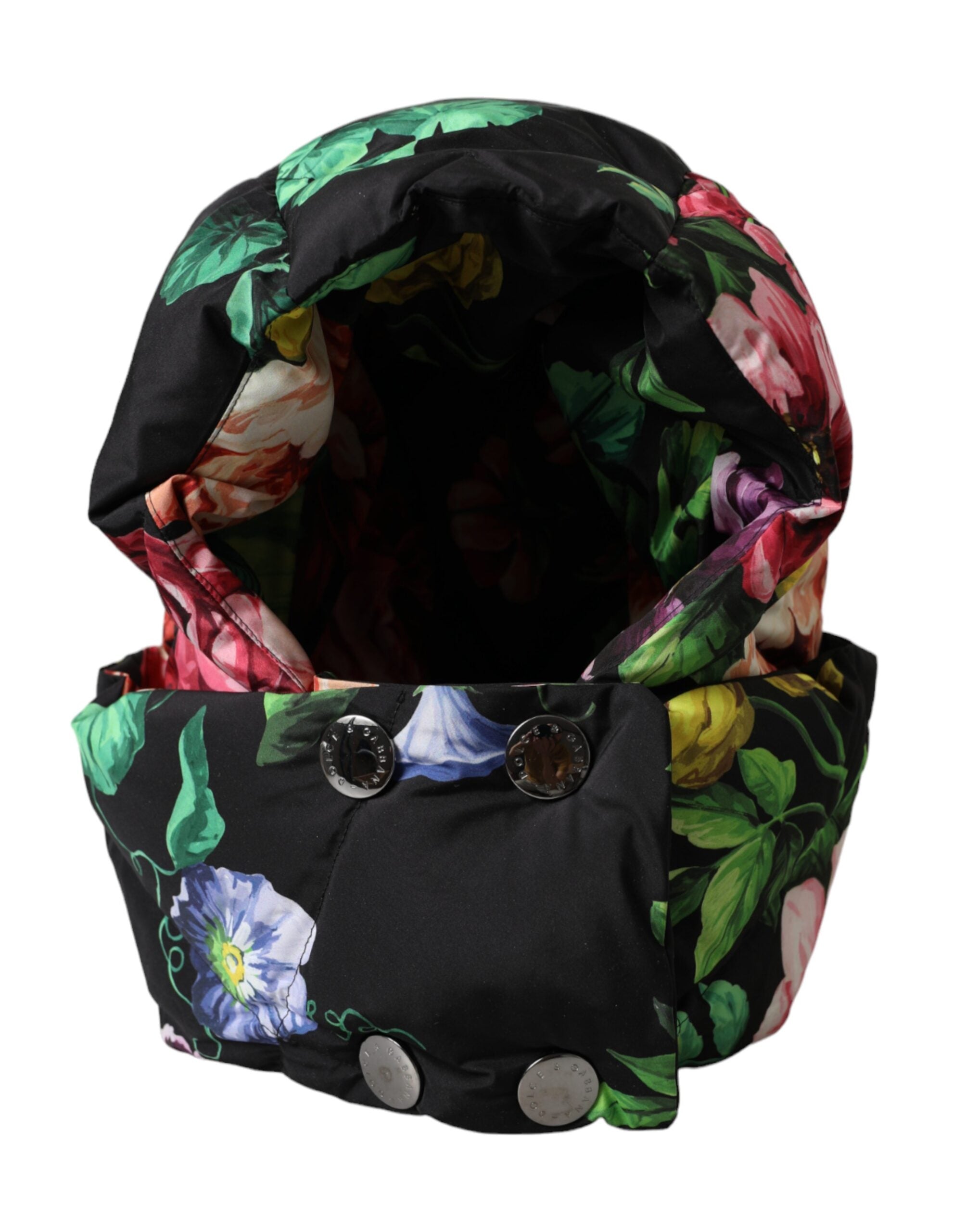 Black floral print full head wrap hat