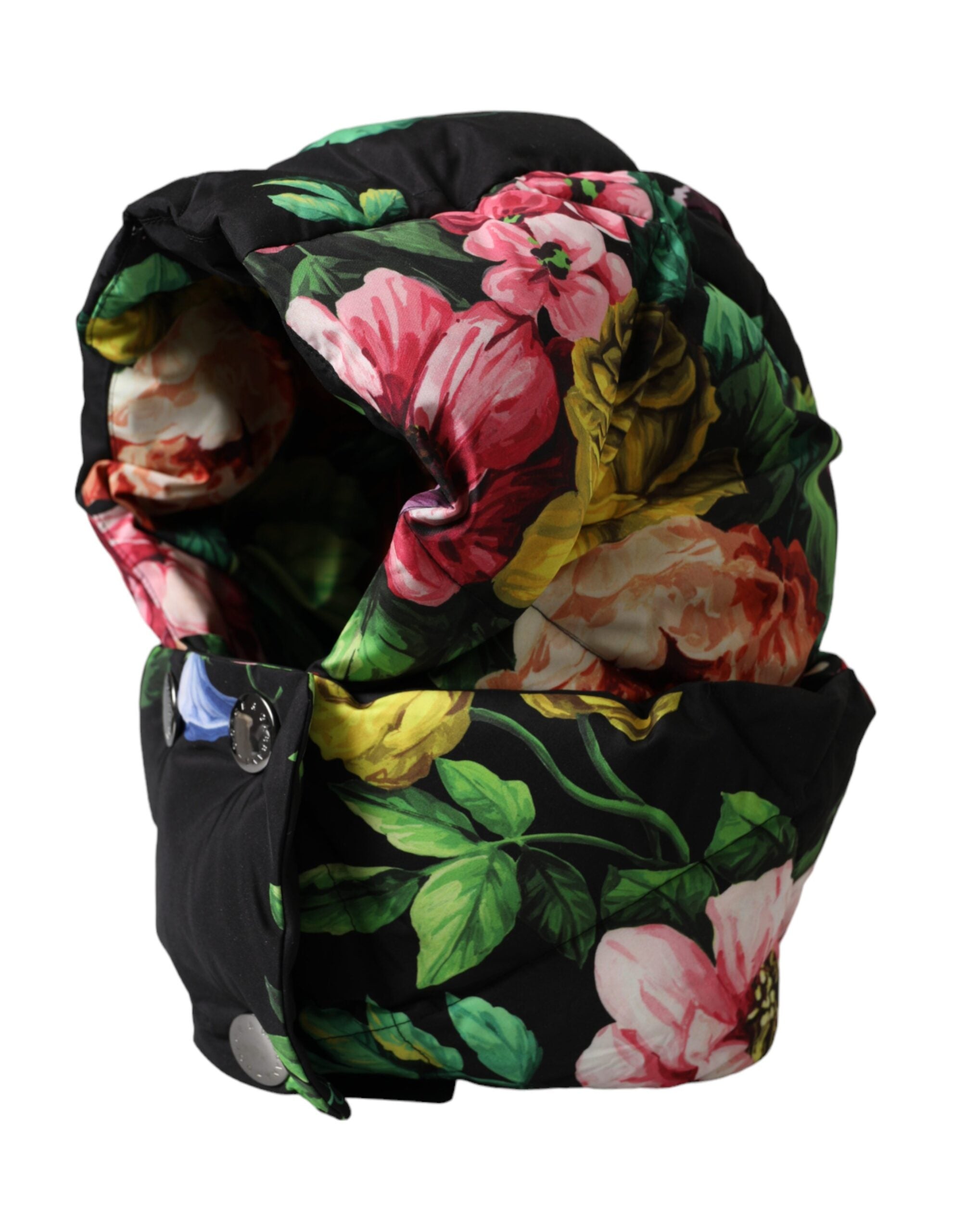 Black floral print full head wrap hat
