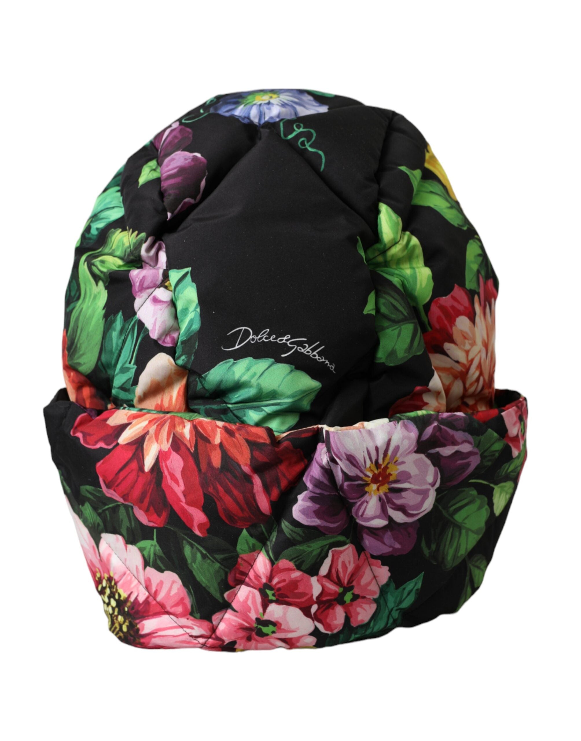 Black floral print full head wrap hat