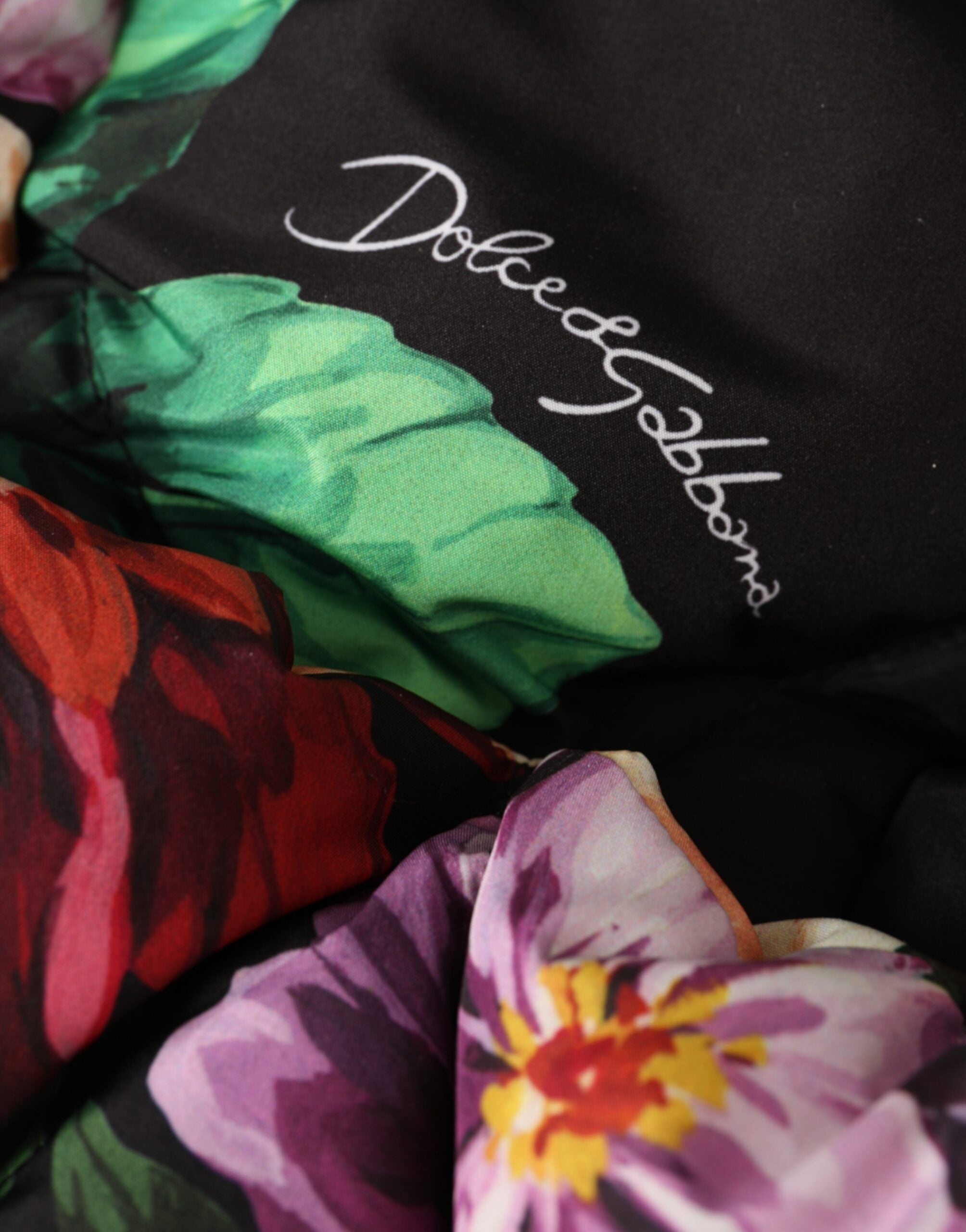 Black floral print full head wrap hat
