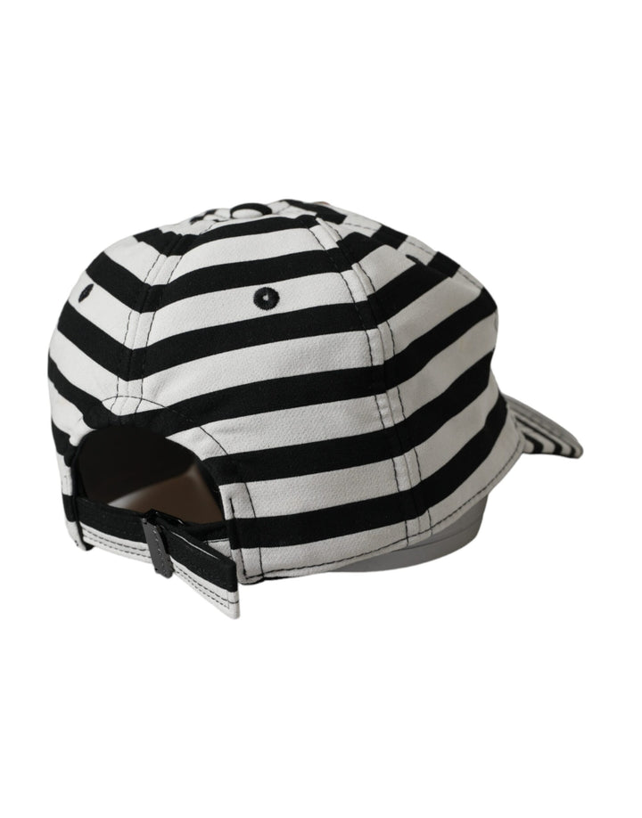 Black White Stripe Amore Heart Applique Baseball Cap