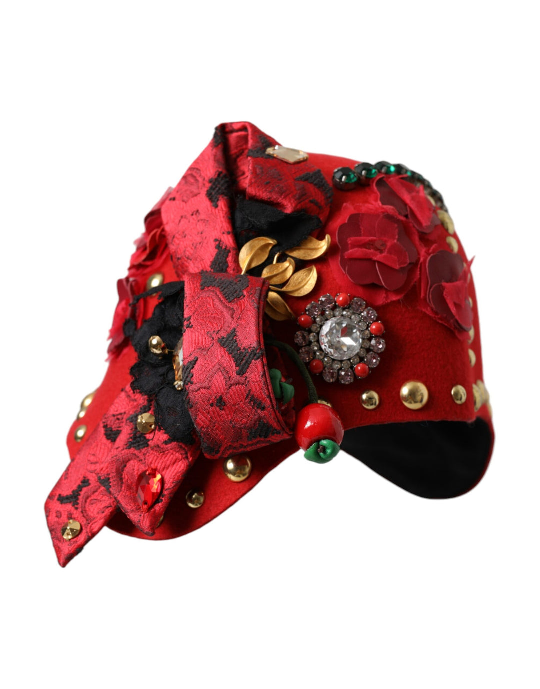 Red Crystal Gold Rose Brooch Embellished Hat