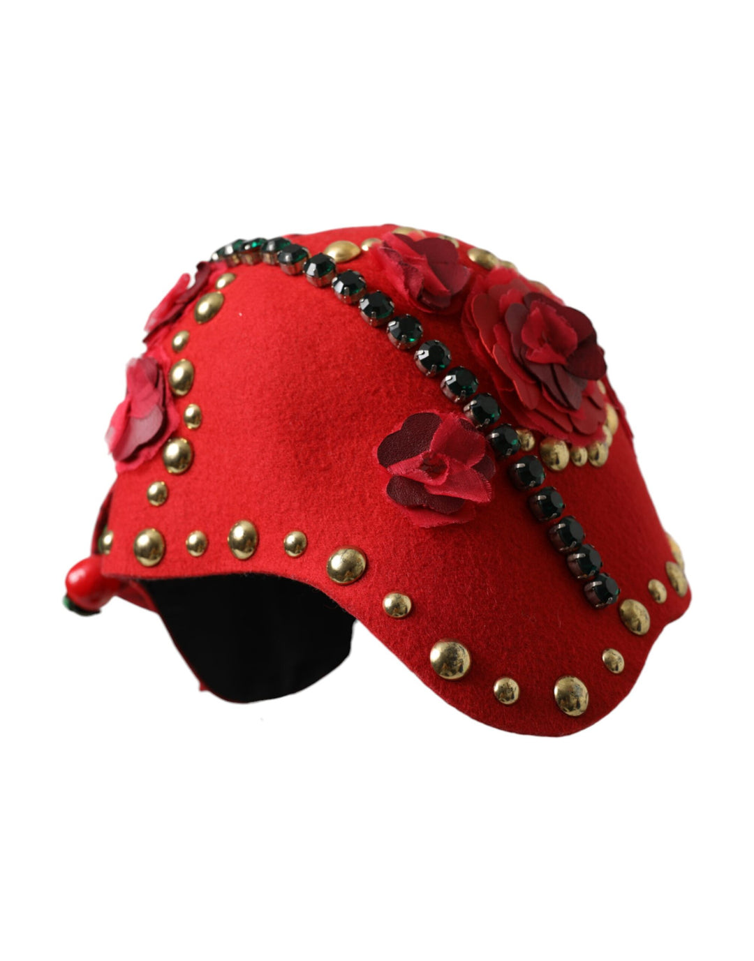 Red Crystal Gold Rose Brooch Embellished Hat