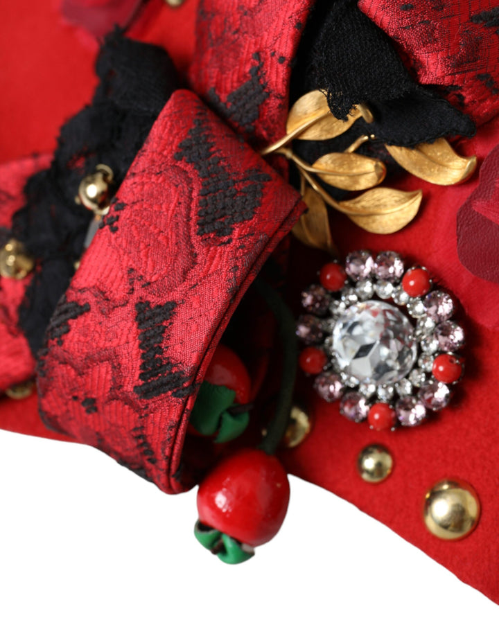 Red Crystal Gold Rose Brooch Embellished Hat