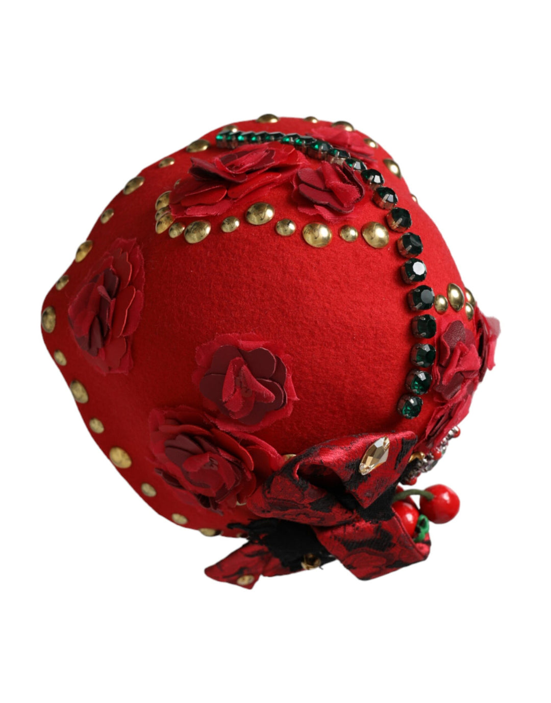 Red Crystal Gold Rose Brooch Embellished Hat