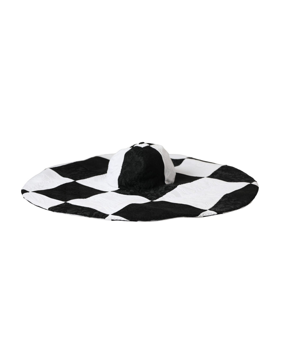 Black and white checked floppy hat with a wide brim