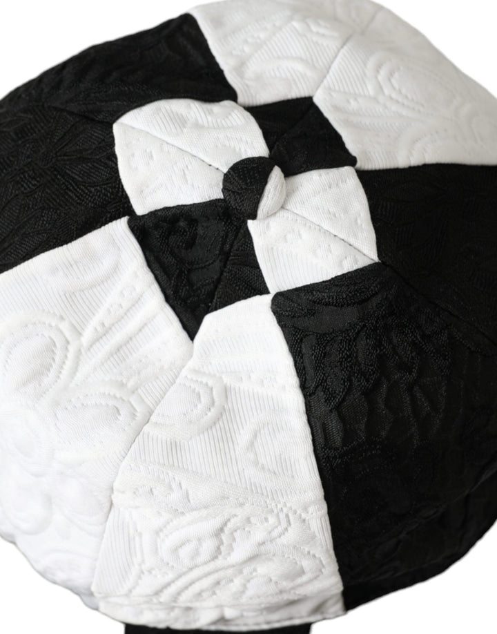 Black and white checked floppy hat with a wide brim