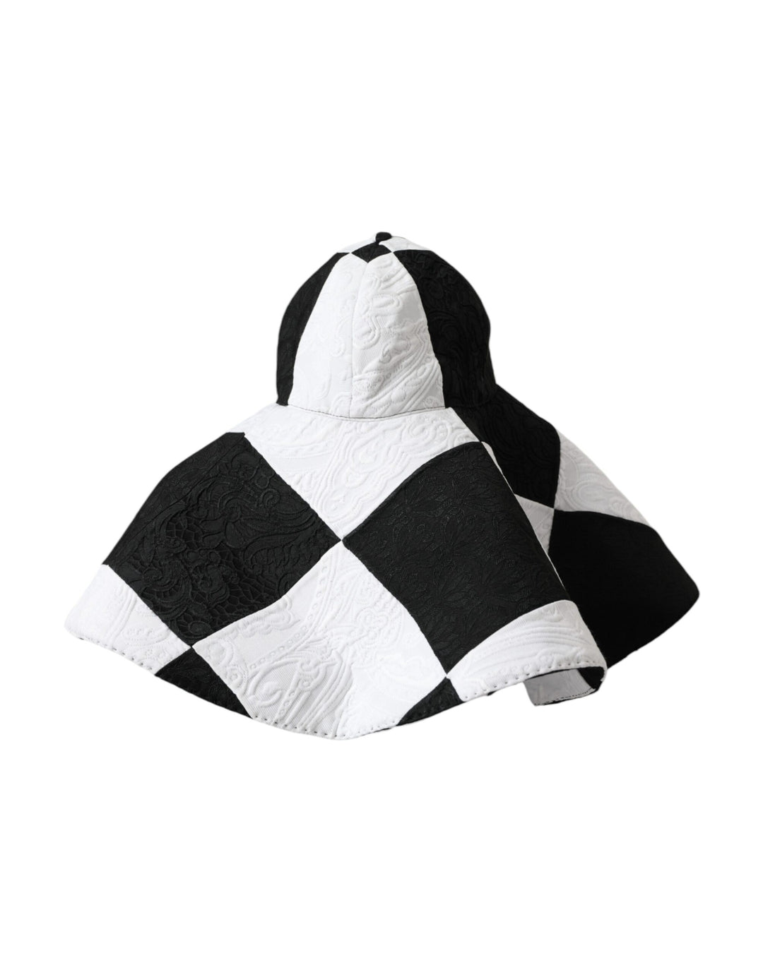 Black and white checked floppy hat with a wide brim