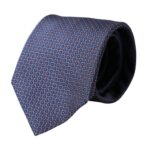 Navy blue patterned silk tie for men, adjustable