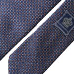 Navy blue patterned silk tie for men, adjustable