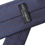 Navy blue patterned silk tie for men, adjustable