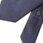 Navy blue patterned silk tie for men, adjustable