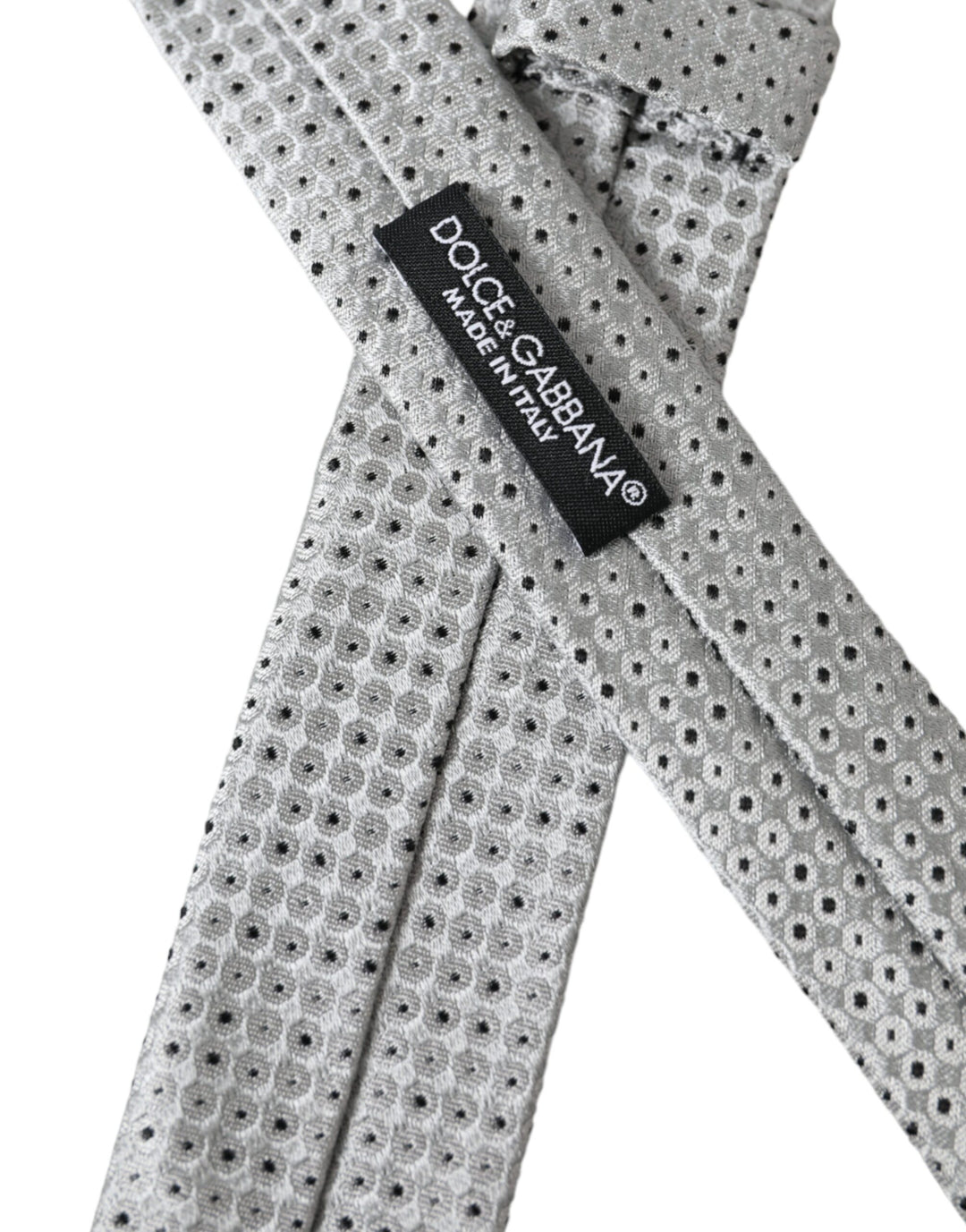 Light grey dotted silk tie for men, adjustable