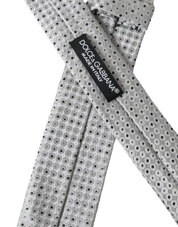 Light grey dotted silk tie for men, adjustable