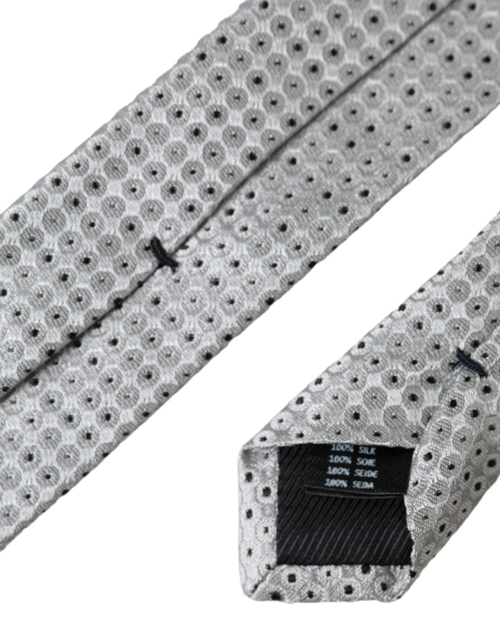 Light grey dotted silk tie for men, adjustable