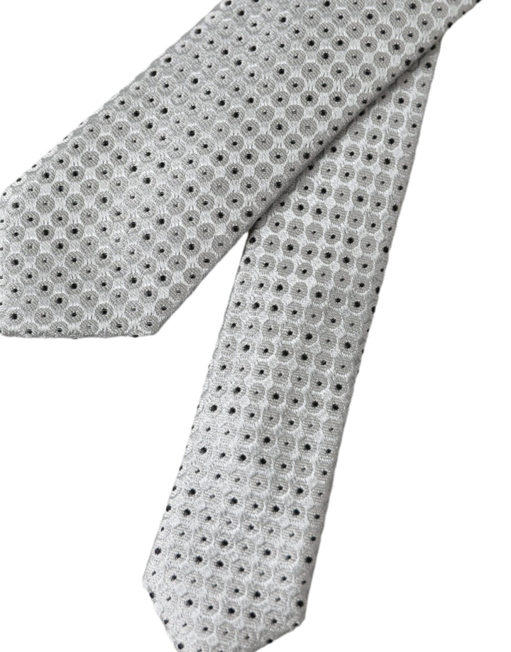 Light grey dotted silk tie for men, adjustable