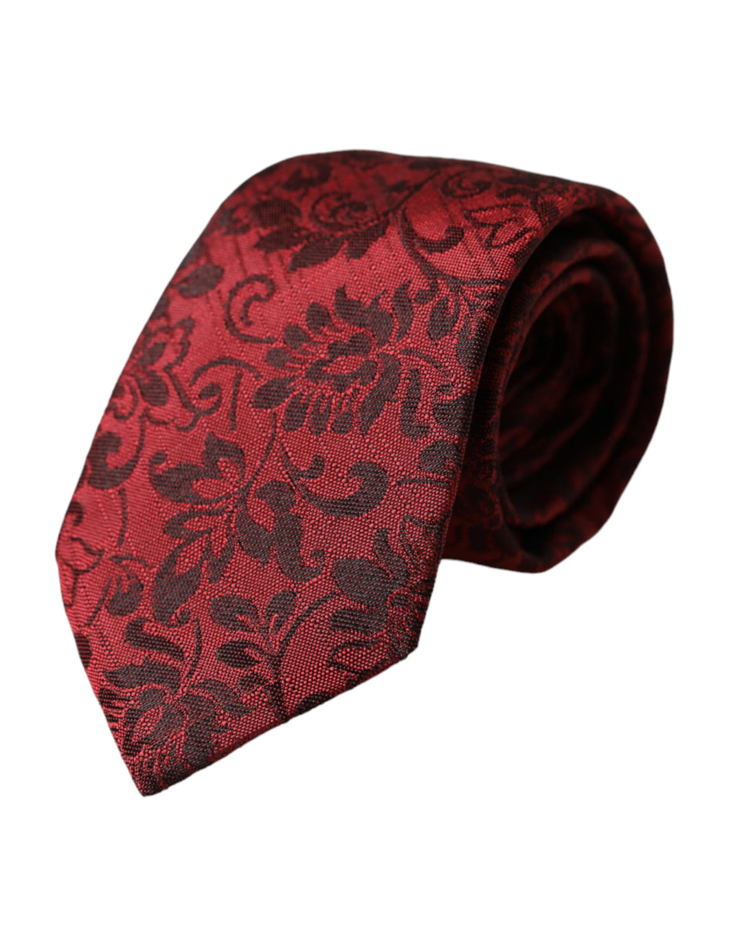 Red floral brocade silk tie for men, adjustable