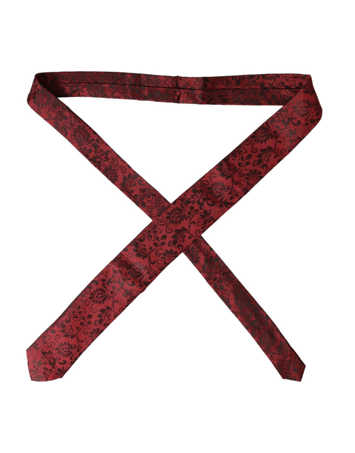 Red floral brocade silk tie for men, adjustable