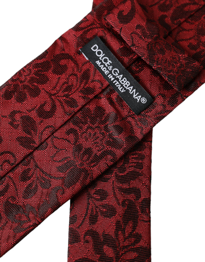 Red floral brocade silk tie for men, adjustable