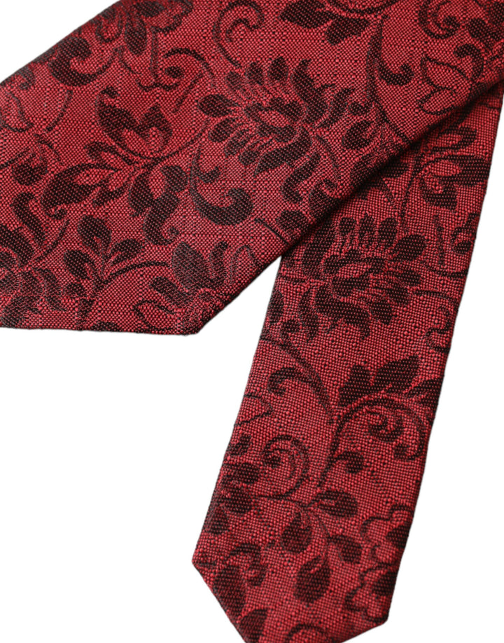 Red floral brocade silk tie for men, adjustable