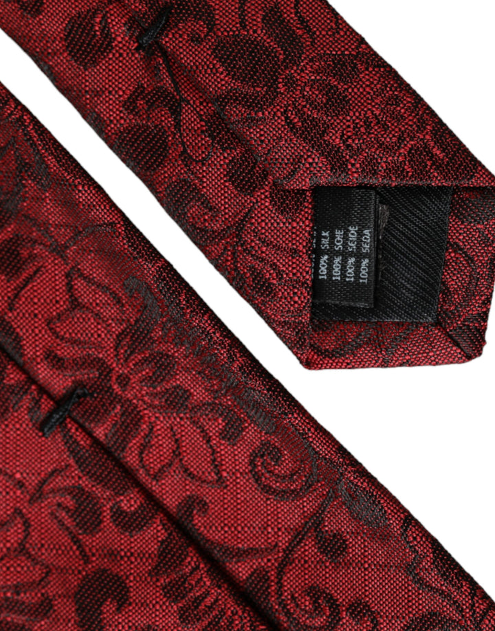 Red floral brocade silk tie for men, adjustable