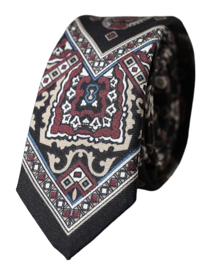 Black Printed 100% Silk Adjustable Men's Tie