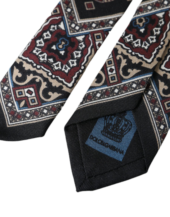 Black Printed 100% Silk Adjustable Men's Tie