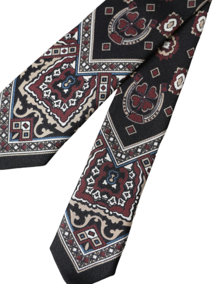 Black Printed 100% Silk Adjustable Men's Tie