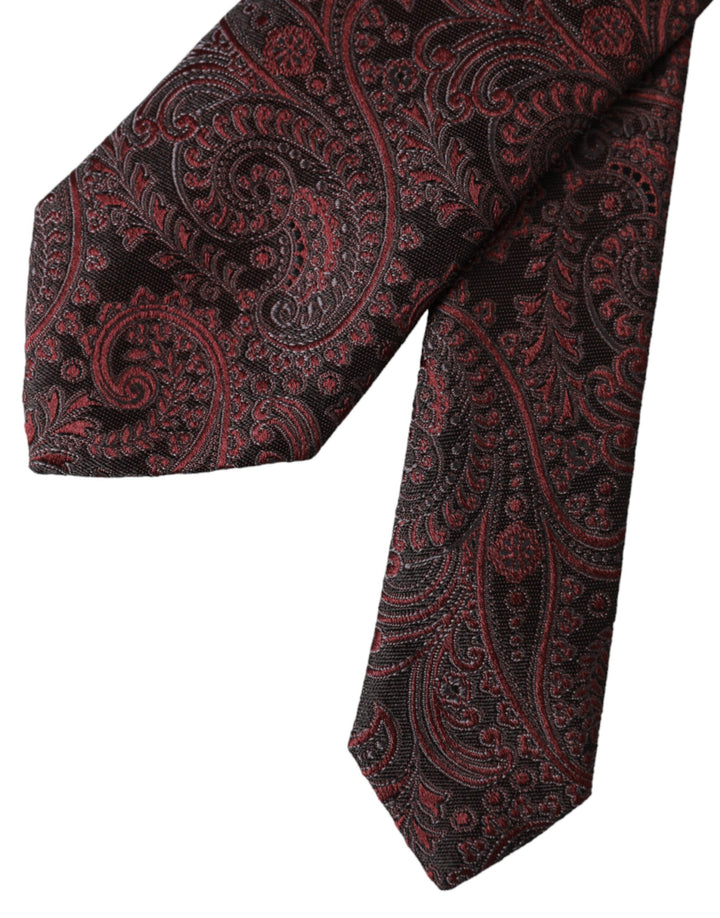 Bordeaux patterned silk tie for men, adjustable