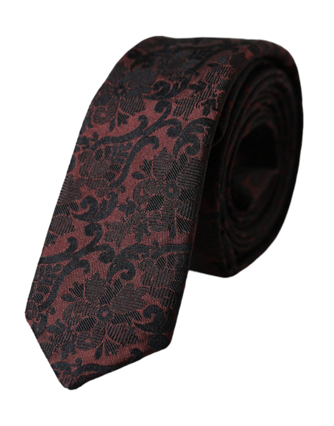 Maroon Floral Fantasy Silk Tie for Men, Adjustable