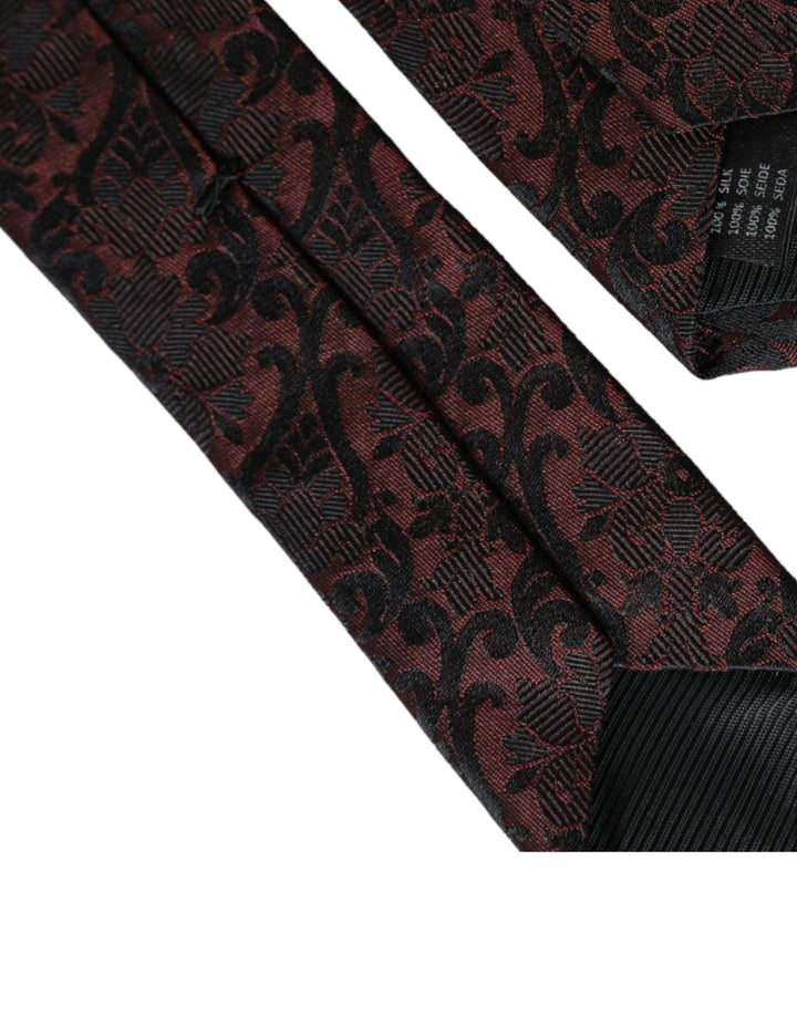 Maroon Floral Fantasy Silk Tie for Men, Adjustable
