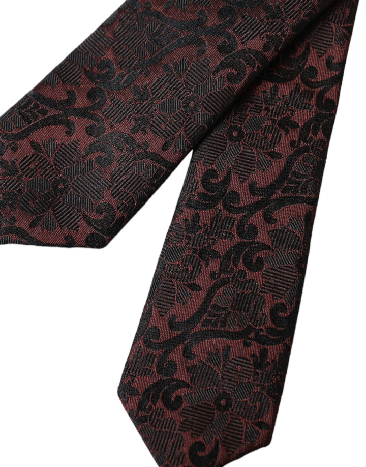 Maroon Floral Fantasy Silk Tie for Men, Adjustable