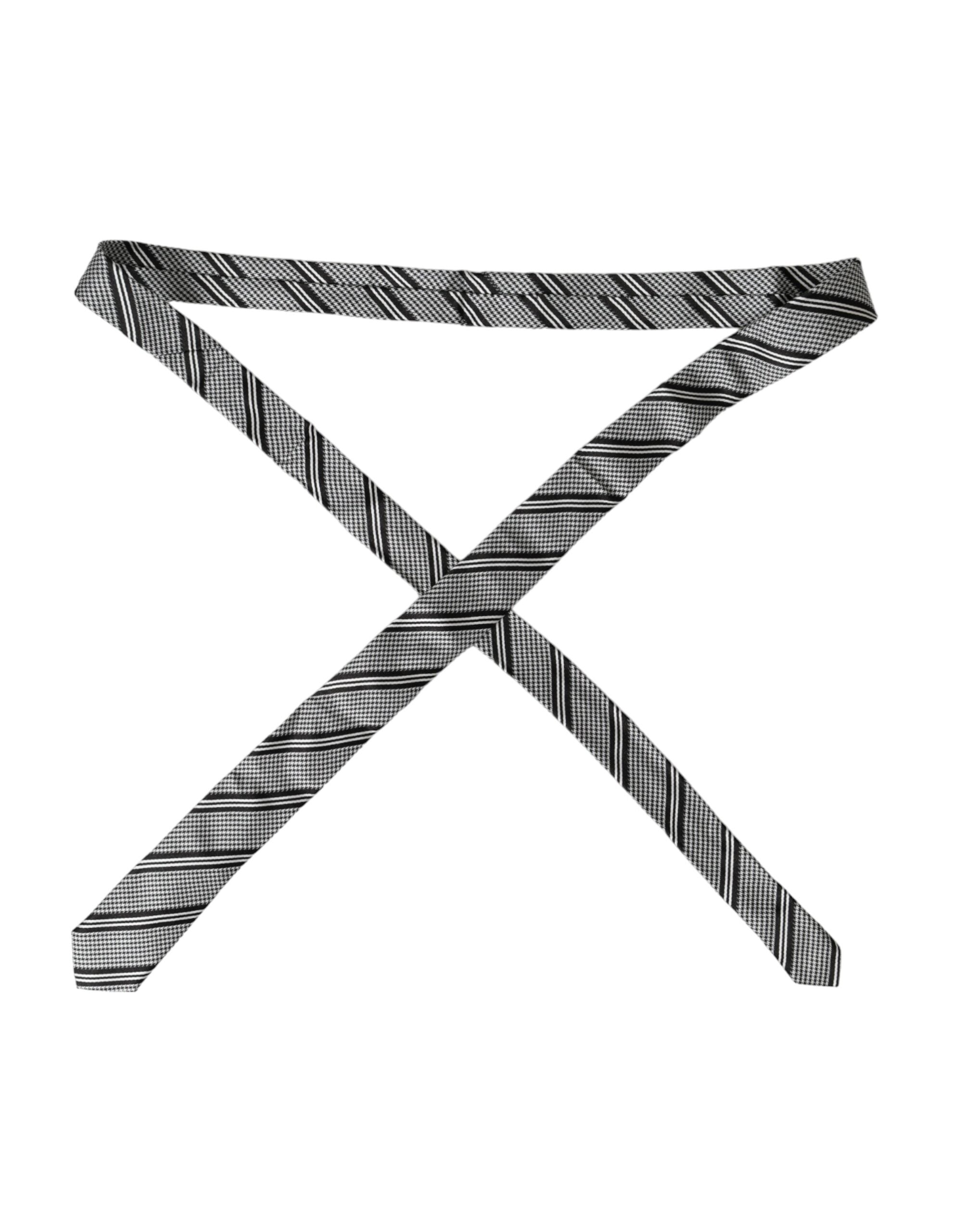 Black and white striped silk tie adjustable