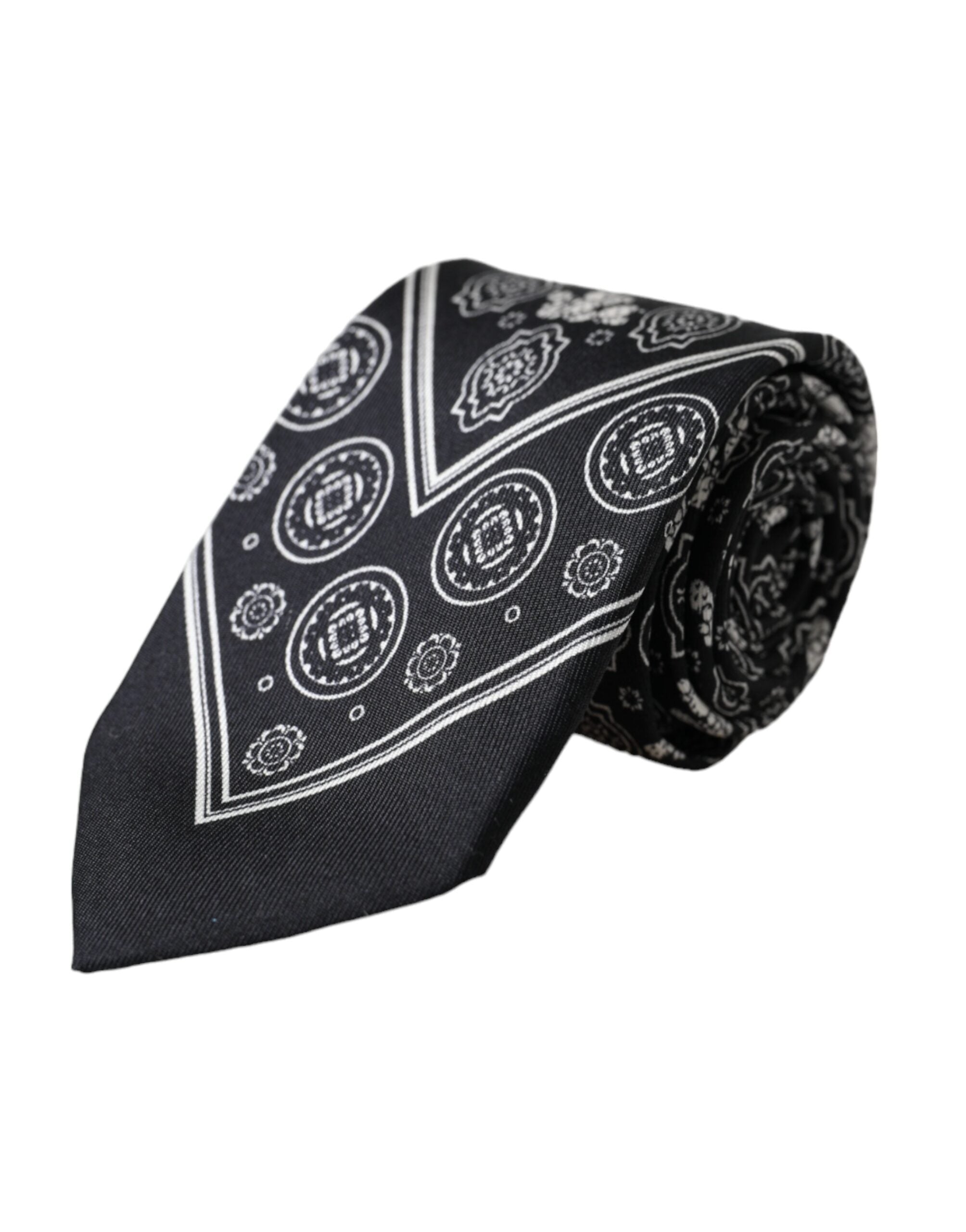 Black patterned adjustable tie made of 100% silk