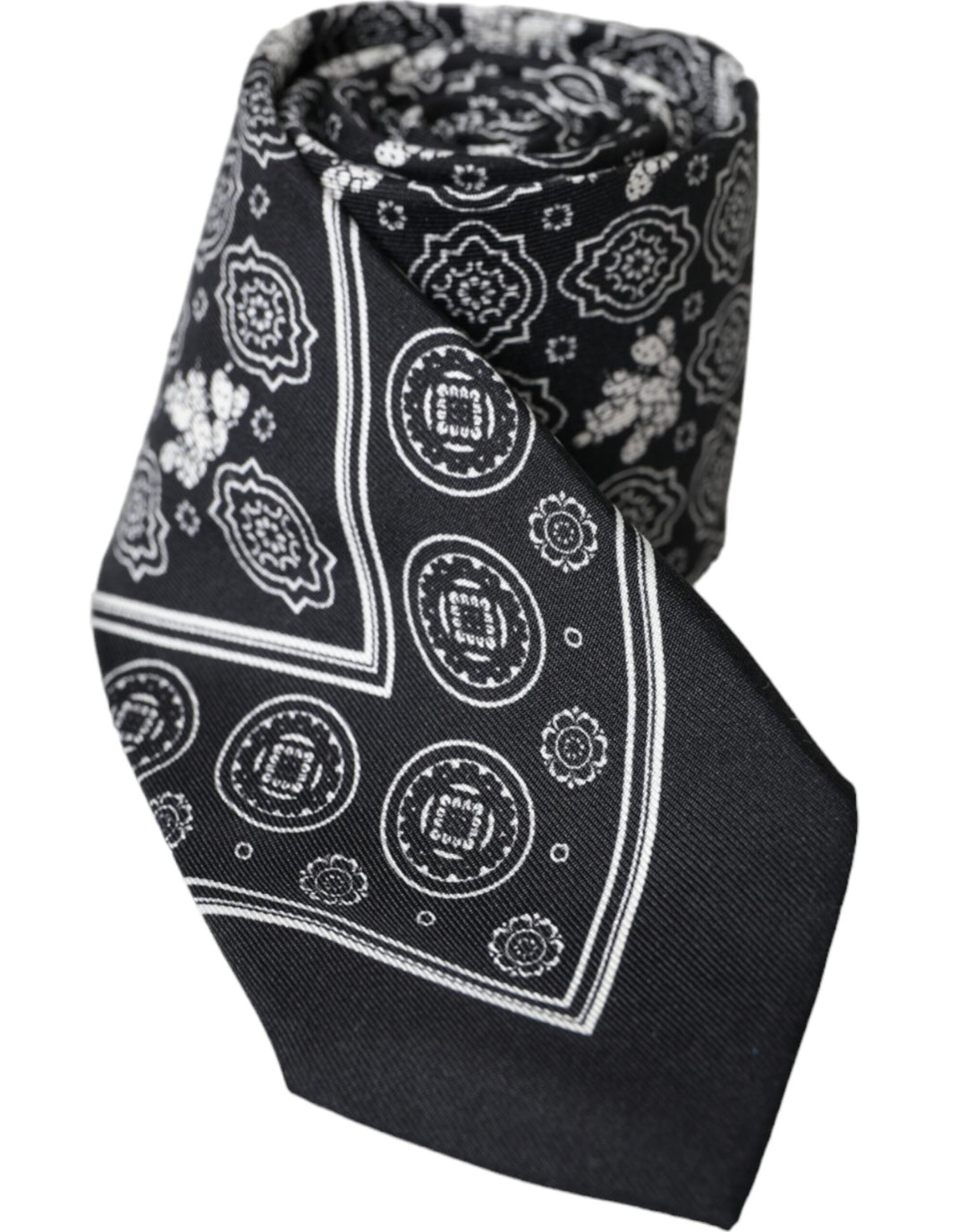 Black patterned adjustable tie made of 100% silk