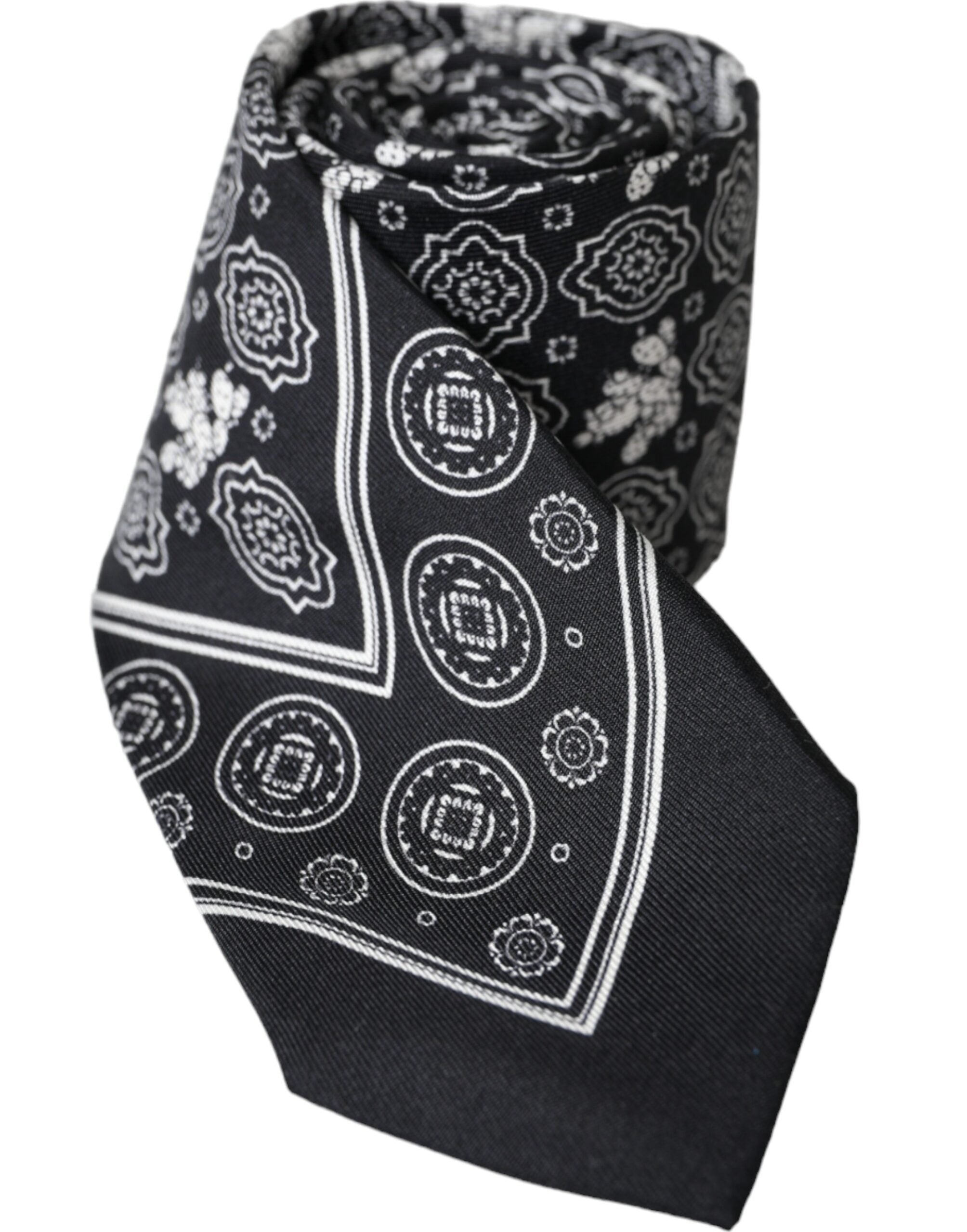 Black patterned adjustable tie made of 100% silk