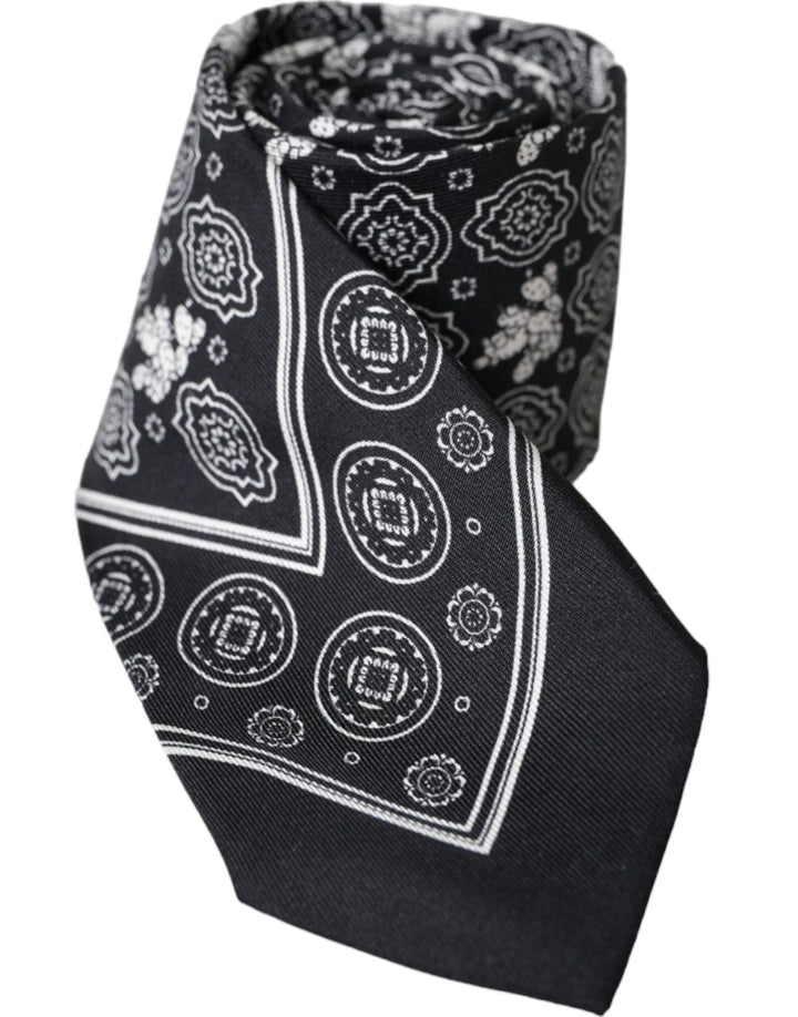 Black patterned adjustable tie made of 100% silk