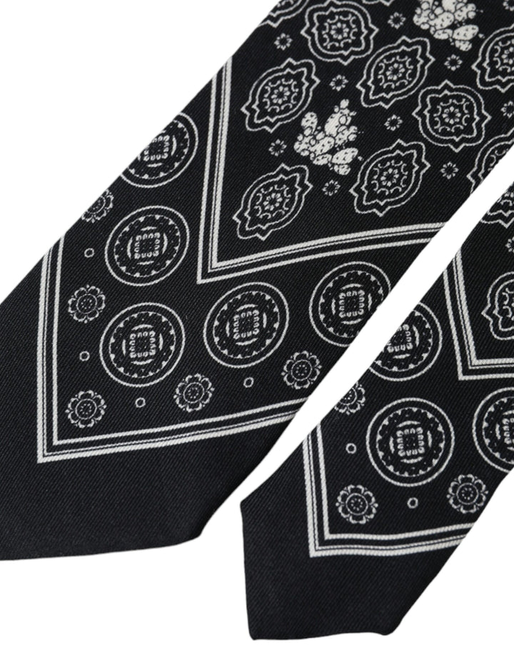 Black patterned adjustable tie made of 100% silk