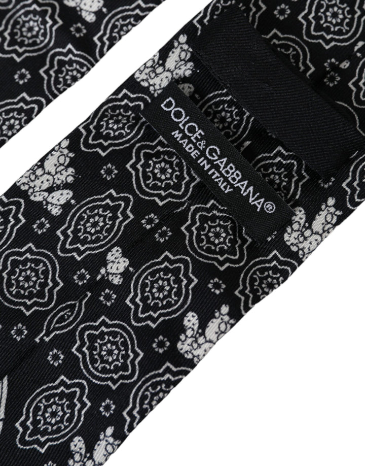 Black patterned adjustable tie made of 100% silk